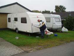 Our new garden labourer busy washing the caravans